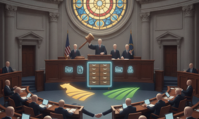 A legislative chamber with officials voting on a measure, featuring a gavel and sym — National Voter Registration Day 2026