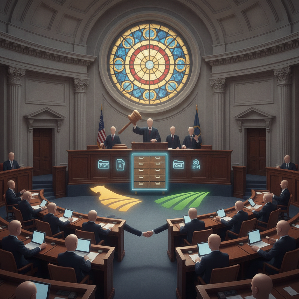 A legislative chamber with officials voting on a measure, featuring a gavel and sym — National Voter Registration Day 2026