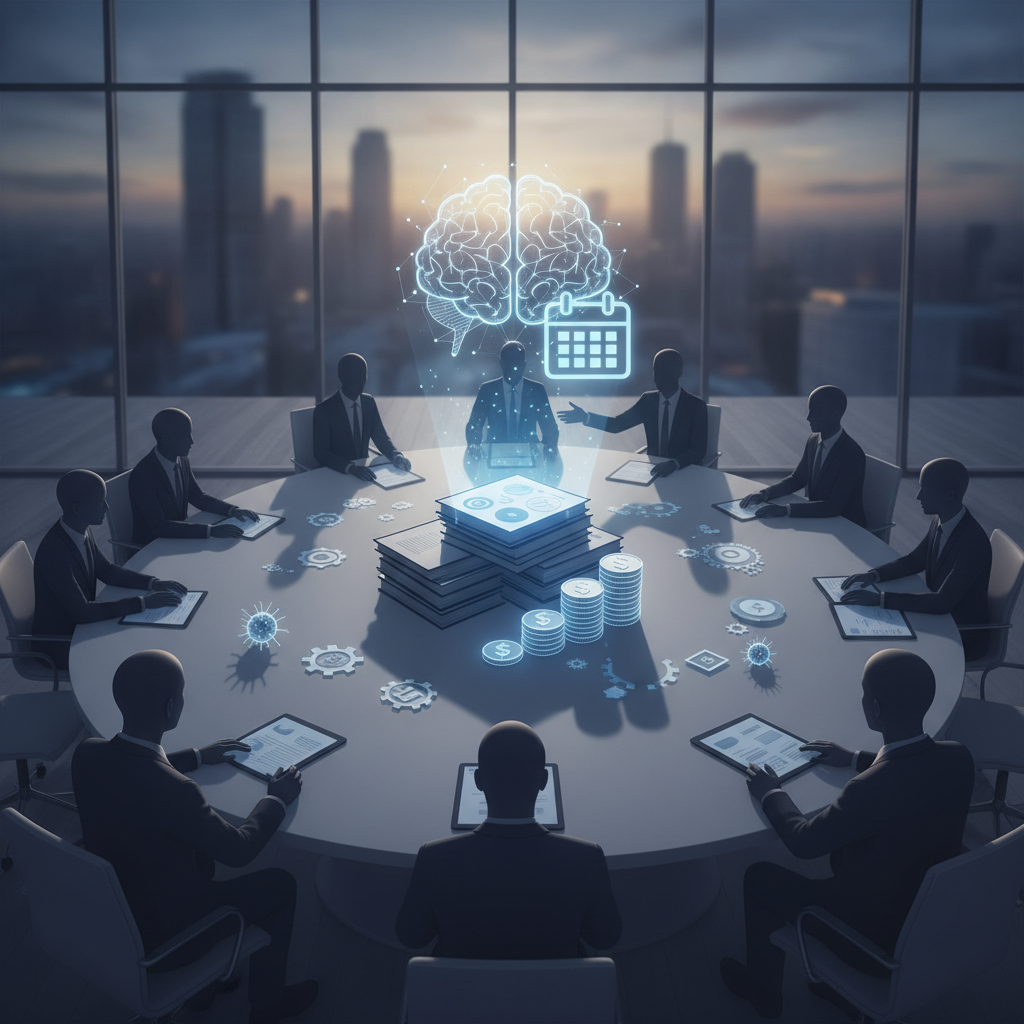 A business meeting with a diverse group of people discussing lewy body dementia awareness month, with a digital brain grap…