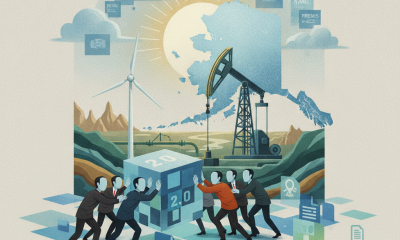 Illustration depicting a group of people collaborating around a large block labeled '2.0 — Alaska Right to Produce Act 2.0
