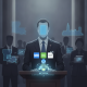 A faceless man in a suit stands at a podium with digital icons represent — Taxpayer Funded Compensation Accountability Act