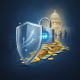 A digital shield and padlock over a pile of coins — Strengthening Transaction Oversight and Preventing Payments Fraud Act