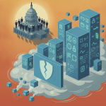 Illustration depicting the Capitol building with lawmakers and digital data symbols, representing the Sunset Section 230 Act.