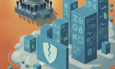 Illustration depicting the Capitol building with lawmakers and digital data symbols, representing the Sunset Section 230 Act.