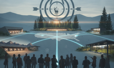 A group of people stands in front of a shooting range design, high — Target Practice and Marksmanship Training Support Act