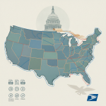 Map of the United States highlighting ZIP code boundaries related to USPS legislation. — USPS ZIP code legislation