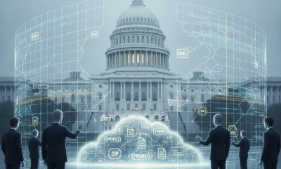 Silhouetted figures in suits discussing digital data around the U.S. — No Fencing at the United States Capitol Complex Act