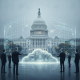 Silhouetted figures in suits discussing digital data around the U.S. — No Fencing at the United States Capitol Complex Act