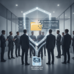 A group of business professionals standing in a modern office setting, discussing d — Inspectors General Modernization Act