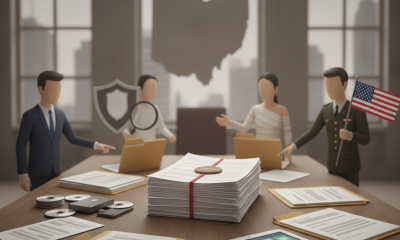 A meeting room scene with figures discussing legal documents related t — Justice for Veterans and Victims of Terrorism Act