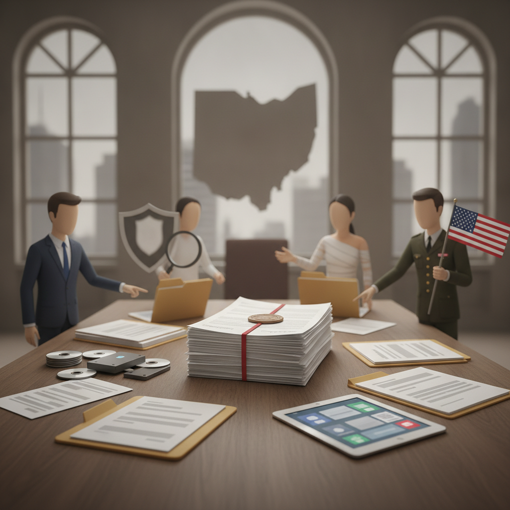 A meeting room scene with figures discussing legal documents related t — Justice for Veterans and Victims of Terrorism Act