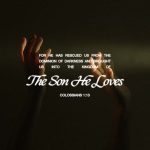 Colossians 1 13 daily bible verse over raised hands in a dark, softly lit scene
