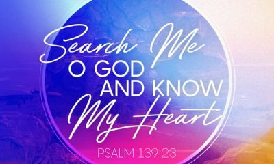 Colorful Psalm 139:23 graphic with the words “Search me, O God, and know my heart”; psalm 139 23 meaning