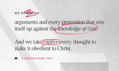 Text from 2 Corinthians 10:5 emphasizing spiritual warfare and taking thoughts captive agains — 2 Corinthians 10 5 meaning