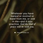Text of Philippians 4:9 encouraging faith in action, set against a blurred natural background. — Philippians 4 9 meaning