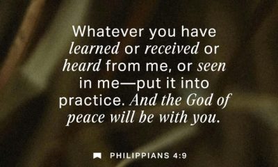 Text of Philippians 4:9 encouraging faith in action, set against a blurred natural background. — Philippians 4 9 meaning