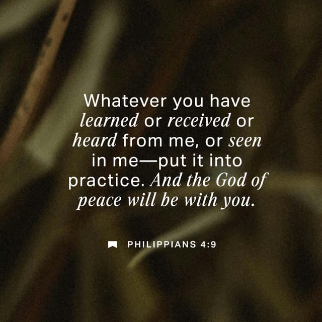 Text of Philippians 4:9 encouraging faith in action, set against a blurred natural background. — Philippians 4 9 meaning