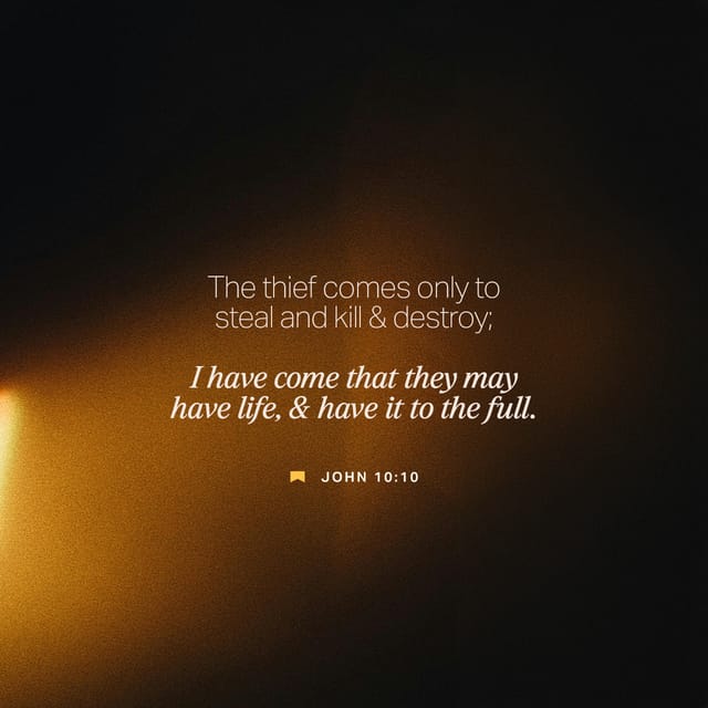 Text from John 10:10 on a dark background, emphasizing themes of life and abundance. — John 10 10 meaning
