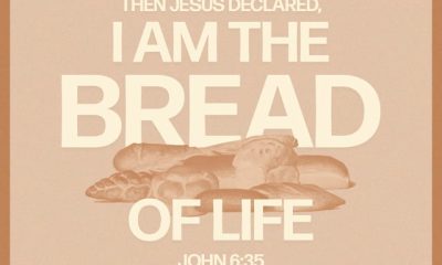 Illustration featuring bread with the text 'I am the bread of life' and the scripture reference John 6:35.