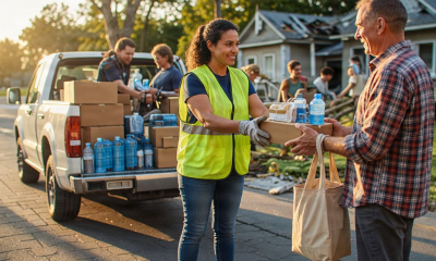 Volunteer delivers food and water to man outside damaged home — Hurricane Isaias relief Pensacola