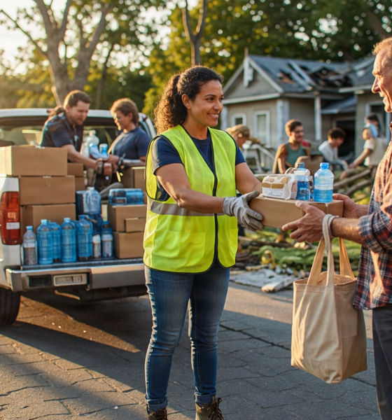 Volunteer delivers food and water to man outside damaged home — Hurricane Isaias relief Pensacola