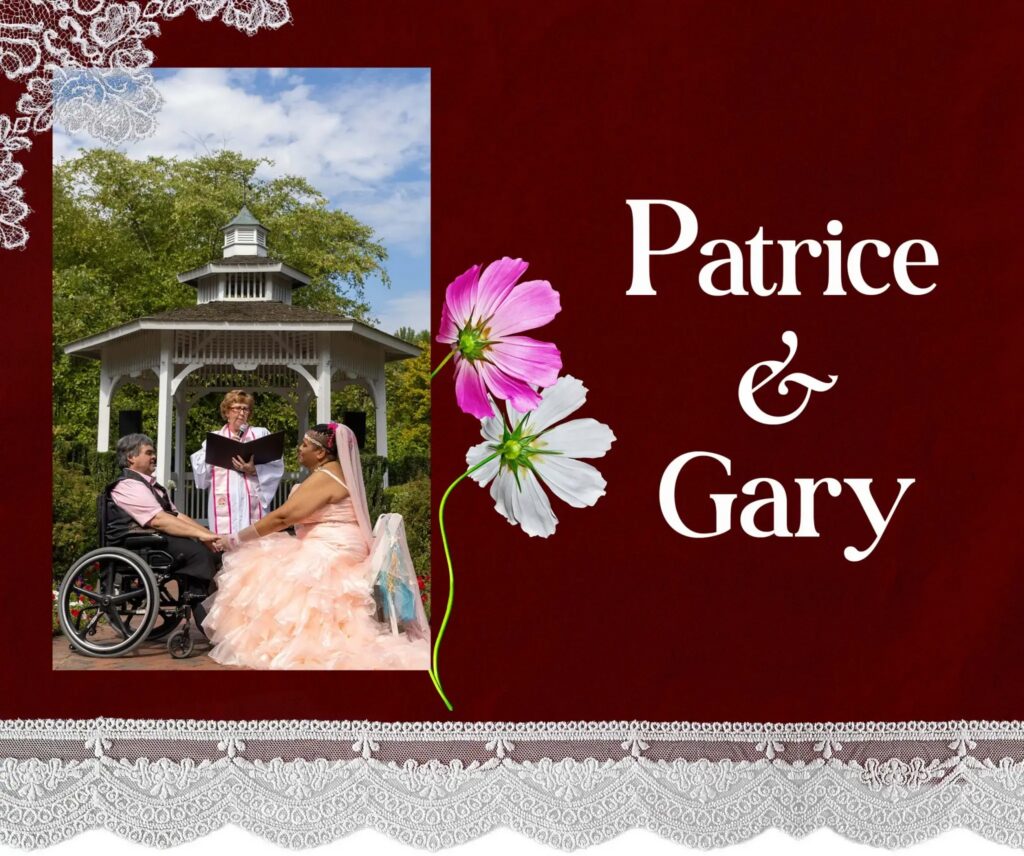 SSI Marriage Penalty Disability Benefits story graphic with a couple at a gazebo wedding, including a wheelchair user.
