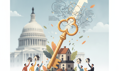 Illustration of a golden key above homes, with people and the U.S. Capitol in the background, — American Home Mobility Act