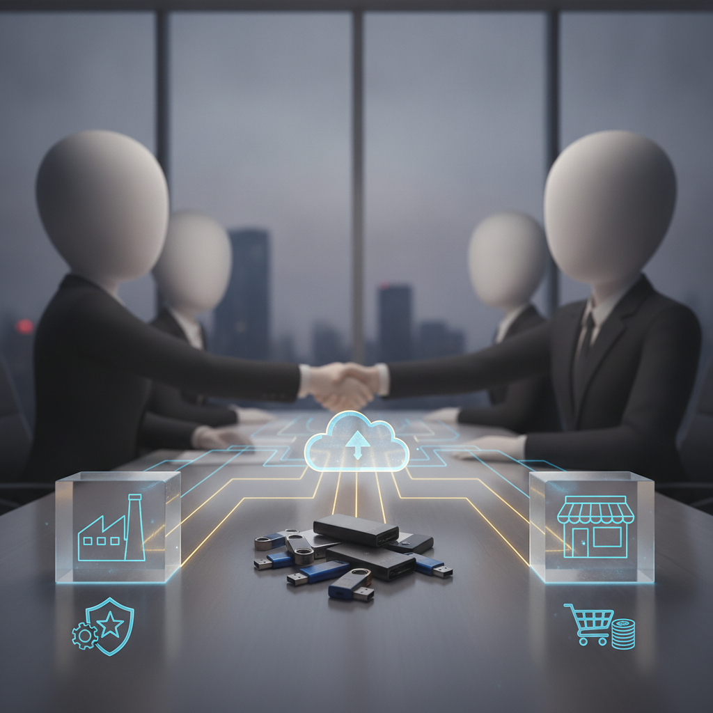 Business figures shake hands over a digital table linking a facto — Small Business and Defense Industrial Base Support Act