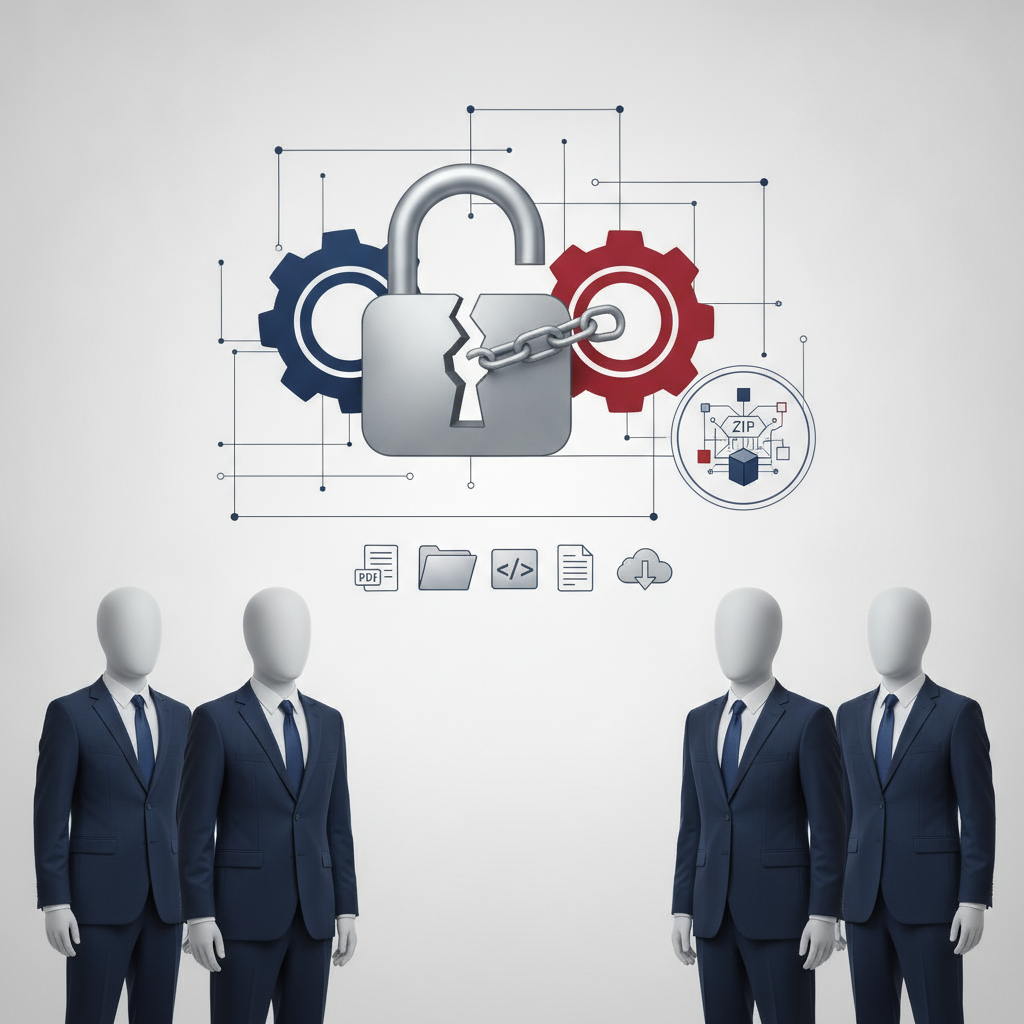 Workers Right to Compete Act graphic with suited figures beneath a chained lock and red and blue gears