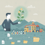 Illustration of a businessman holding a plant with dollar signs, symbolizing the SPROUT Act Childcare Tax Deduction for ea…