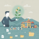 Illustration of a businessman holding a plant with dollar signs, symbolizing the SPROUT Act Childcare Tax Deduction for ea…