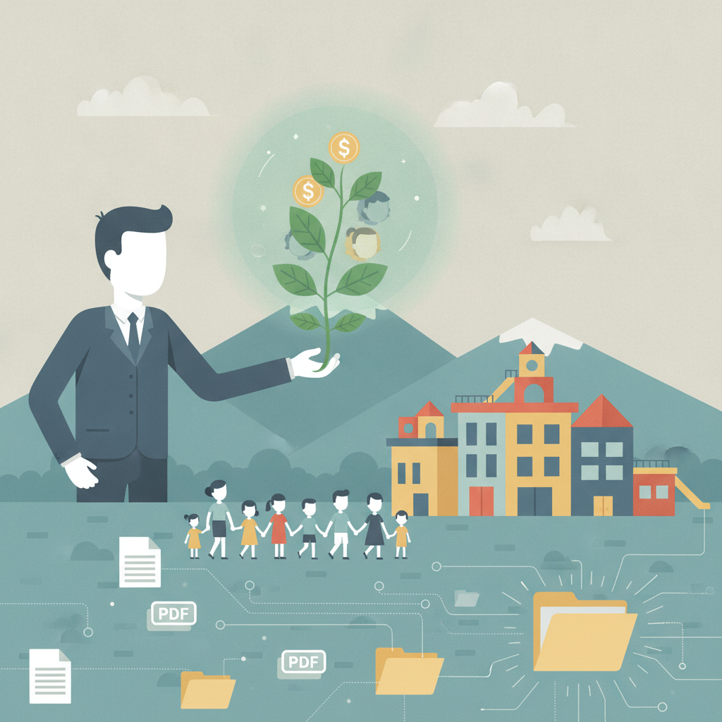 Illustration of a businessman holding a plant with dollar signs, symbolizing the SPROUT Act Childcare Tax Deduction for ea…