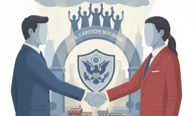 Two figures shaking hands over a digital map highlighting foreign threats t — Combating Foreign Threats to Main Street Act