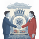 Two figures shaking hands over a digital map highlighting foreign threats t — Combating Foreign Threats to Main Street Act