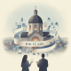 Illustration of a church with a “100 YEARS” banner and two people below, marki — United Baptist Church Akron 100 years