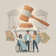 Medicaid Medically Frail Exemption Ruling illustrated by a judge’s gavel, open law book, and people including a wheelcha…