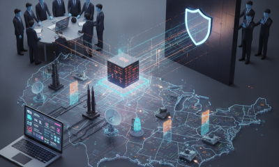 Illustrated defense cybersecurity network with a glowing shield — Blocking Foreign Cellular Modules in Defense Systems Act
