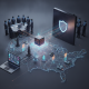 Illustrated defense cybersecurity network with a glowing shield — Blocking Foreign Cellular Modules in Defense Systems Act
