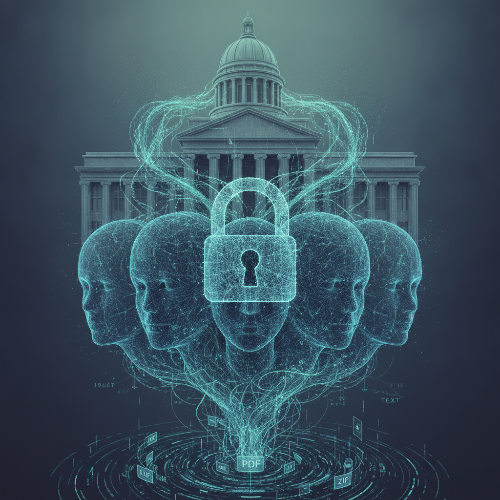 Digital representation of faces with locks, symbolizing priva — facial recognition and biometric technology moratorium act