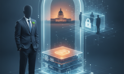 Illustration of a suited figure beside a glowing digital archive an — Foreign Government-Owned Media FARA Registration Act