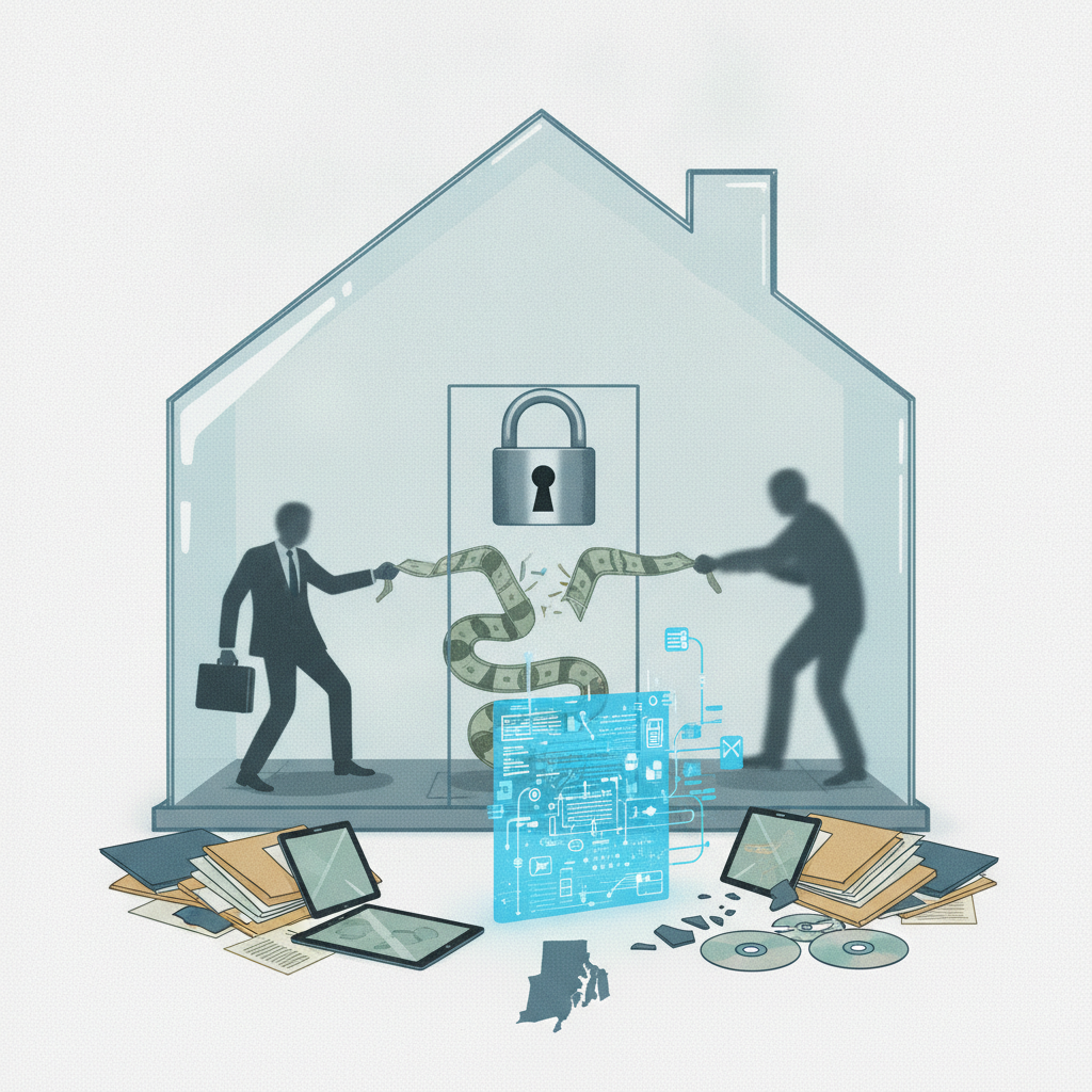Illustration of two figures pulling a dollar-marked ribbon inside a lock — Protecting Consumer Access to Generic Drugs Act