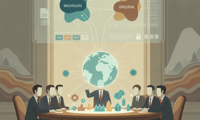 Illustrated lawmakers meet around a table beneath a map display, discussing the Earth MRI Reauthorization Act of 2026.