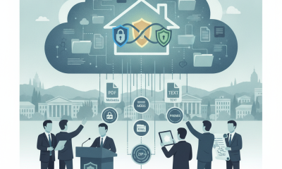 Illustration of federal officials beneath a cloud network secured by shield icons, with — Common-Sense Cloud Security Act
