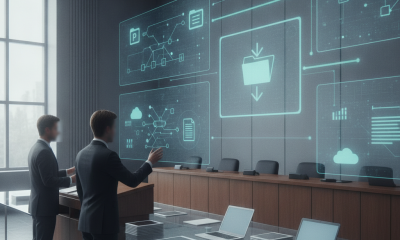 Two people review digital health data displays in a conference room, illustrating the SCREENS Act HR 10850.