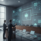 Two people review digital health data displays in a conference room, illustrating the SCREENS Act HR 10850.