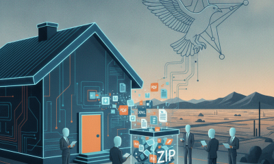 Illustration of a Socorro Vet Center Act document archive beside a clinic, with people and a soaring bird emblem.