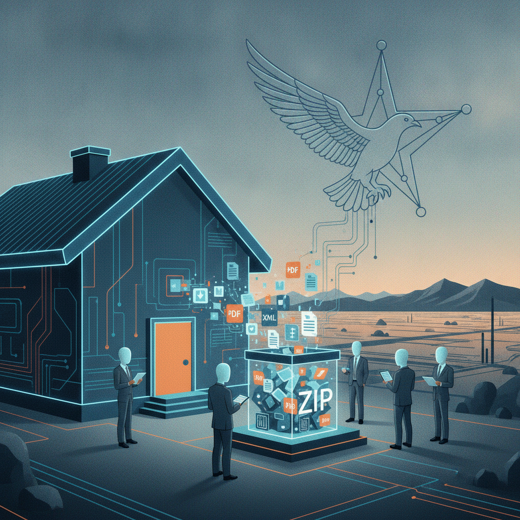 Illustration of a Socorro Vet Center Act document archive beside a clinic, with people and a soaring bird emblem.