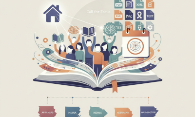 Illustration of students rising from an open book beneath literacy icons, with National Dyslexia Awareness Month text.