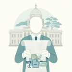 Illustration of a faceless official holding legislative documents before a domed — National Hunter Syndrome Awareness Week