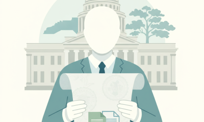 Illustration of a faceless official holding legislative documents before a domed — National Hunter Syndrome Awareness Week
